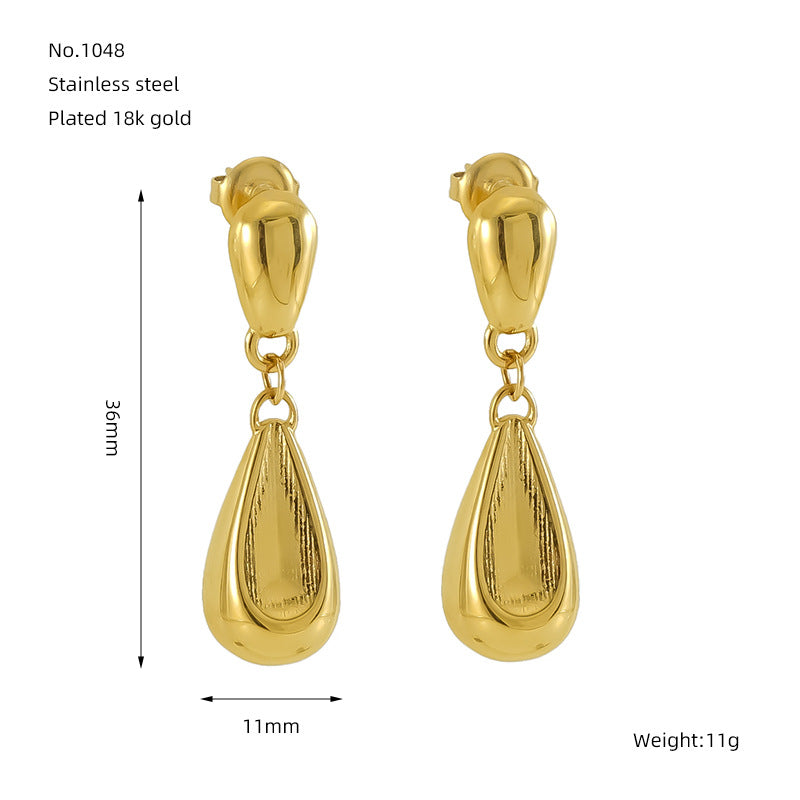 Wholesale French retro stainless steel 18K polished water drop earrings