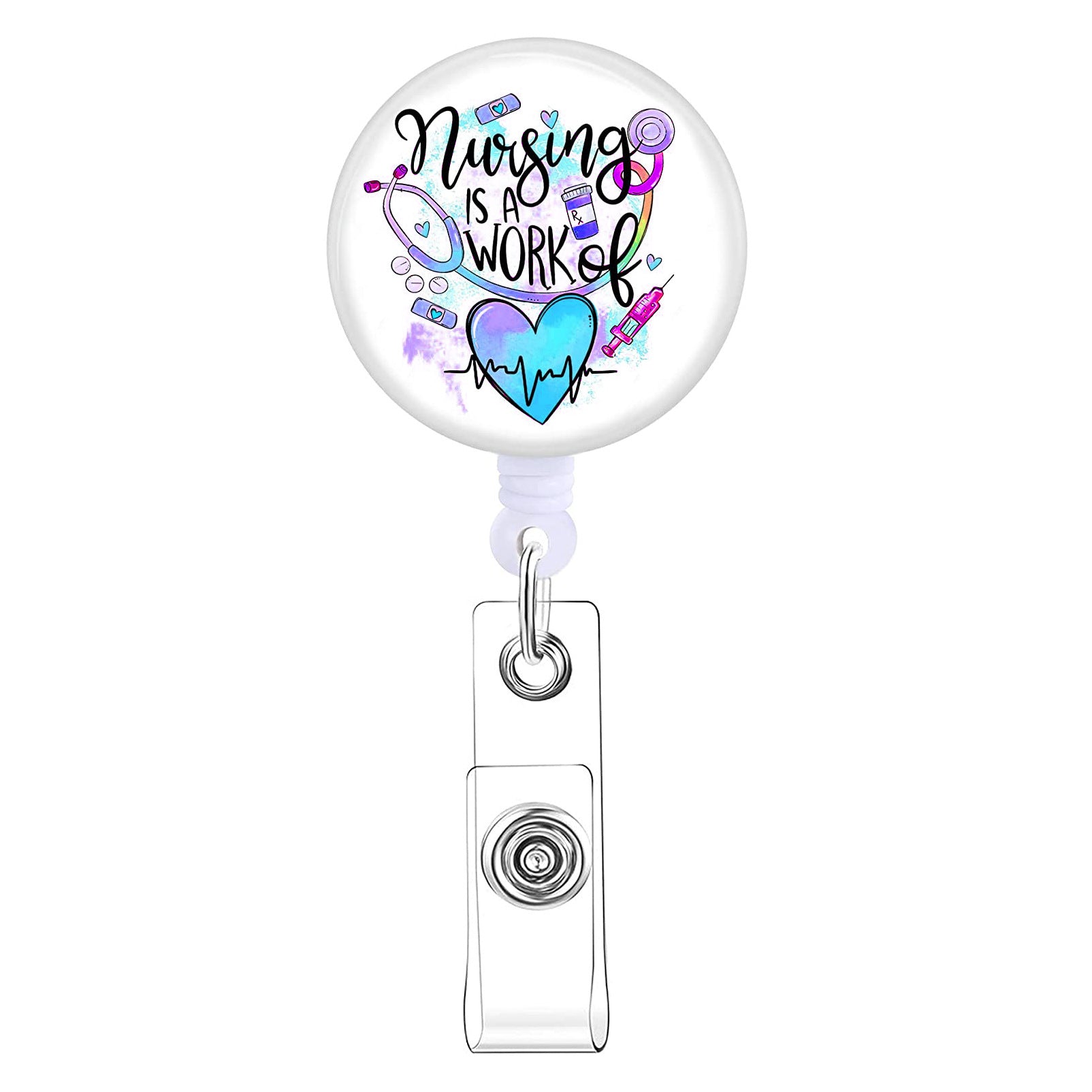 Wholesale ABS Simple Six Color Circular Mountaineering Buckle Sports Telescopic Keychain ABS Drip Glue Patch Colorful Gradient Heart Stethoscope Emblem Scroll Telescopic Keychain