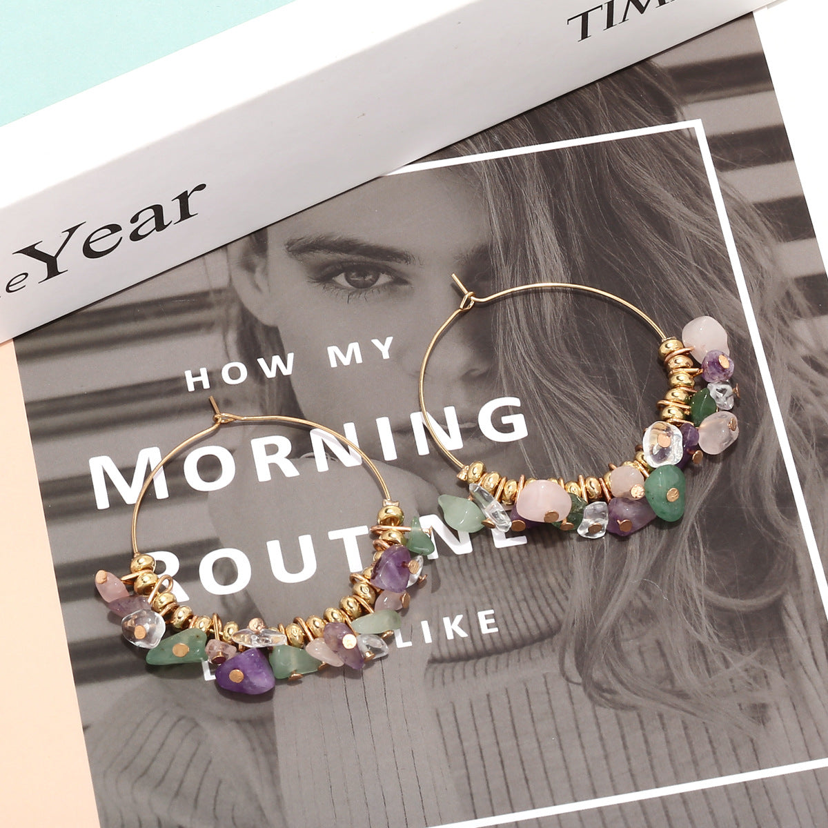 Wholesale Hand Beaded Colored Stones Alloy Earrings