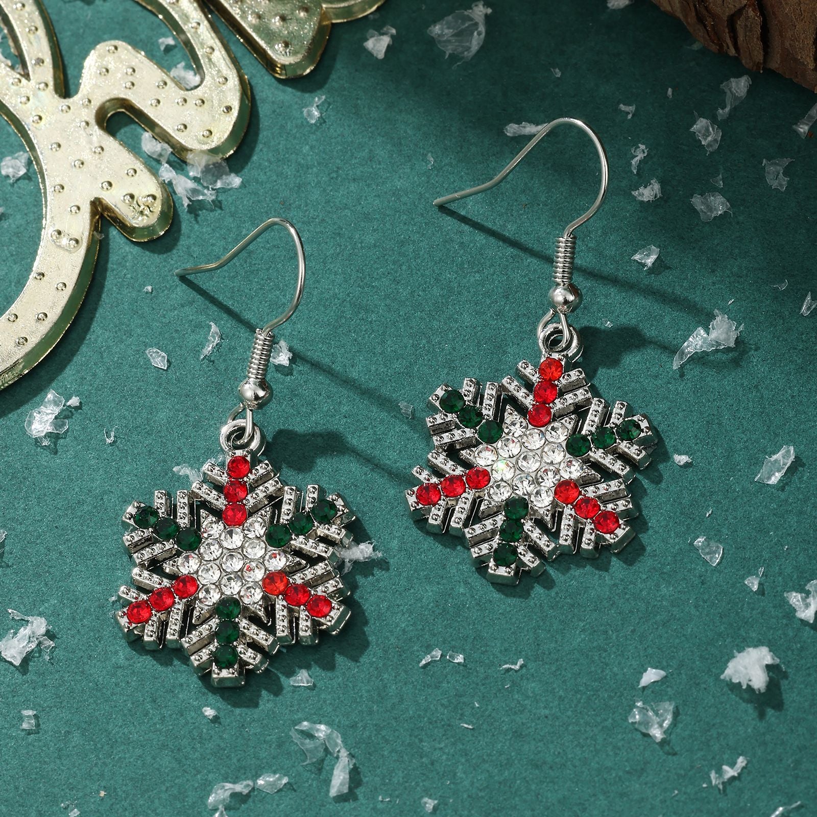 Wholesale Chic Christmas Snowflake Earrings For Women Zinc Alloy Rhinestone Fashion Jewelry Party Gift