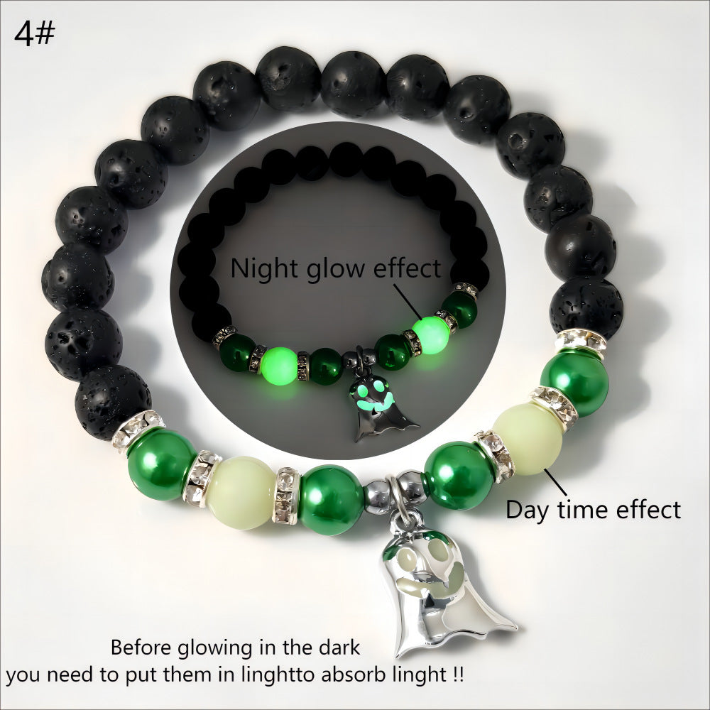 Wholesale  Glow-in-the-Dark Little Ghost Natural Volcanic Stone Ghost Bracelet