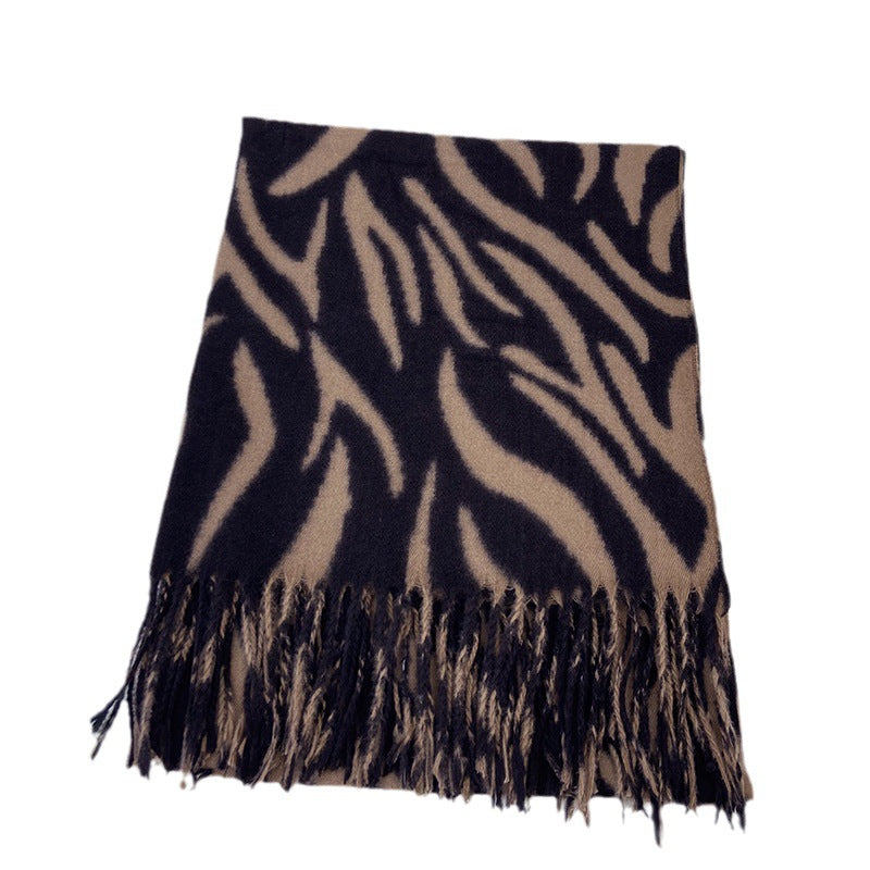 Wholesale 2023 Autumn and Winter Striped Printed Tassel Imitation Cashmere Scarf