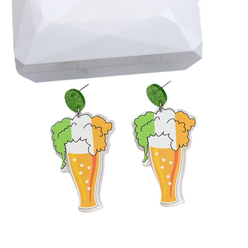 Wholesale St. Patrick's Day Rainbow Beer Acrylic Earrings