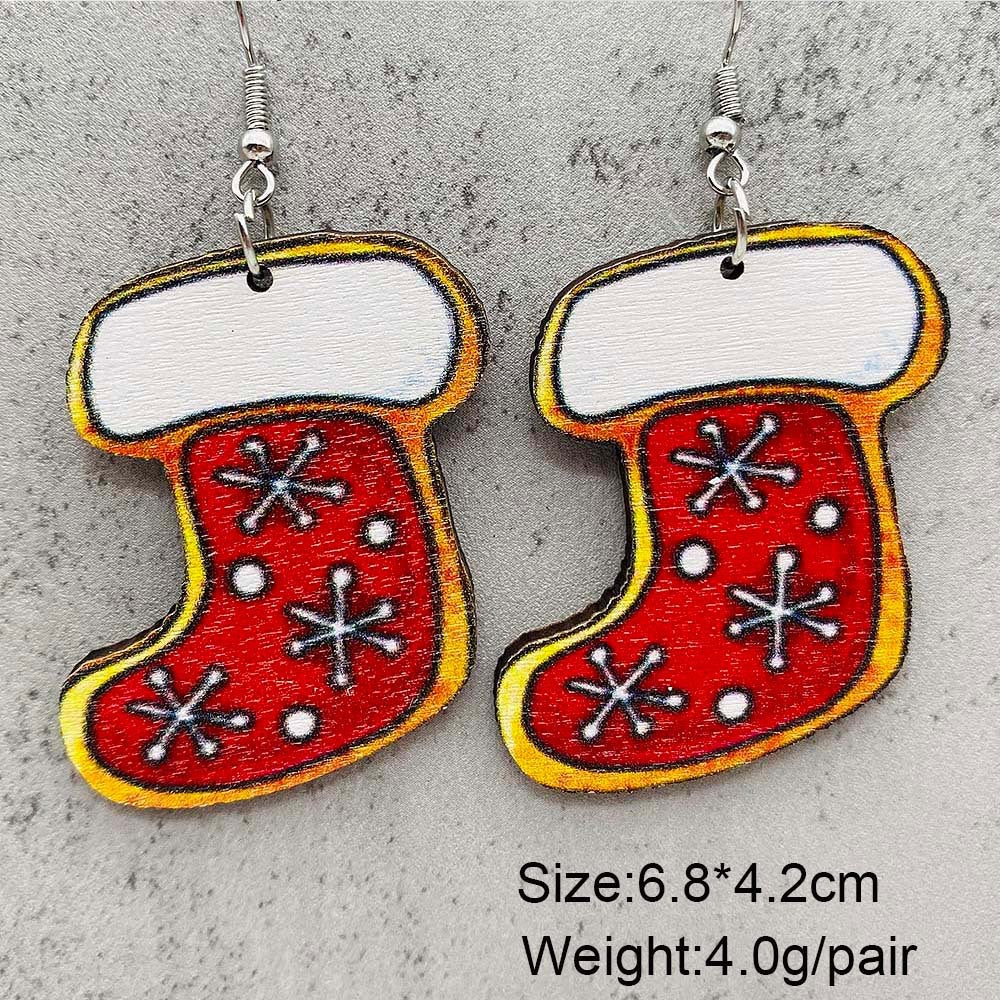 Wholesale Christmas Gingerbread Man Christmas Tree Santa Claus Wooden Earrings