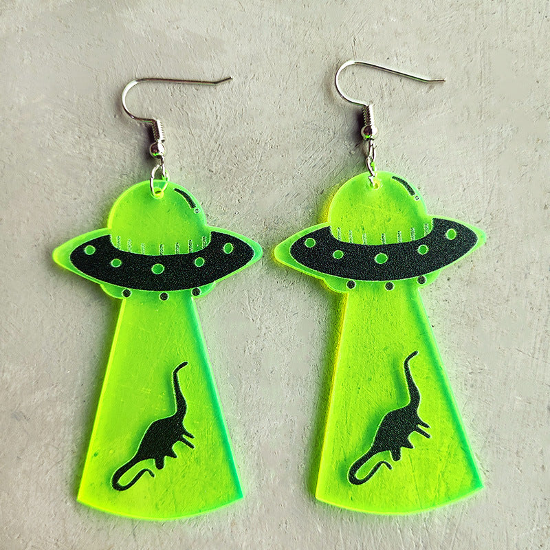 Pendientes acrílicos fluorescentes alienígenas de Halloween al por mayor de Halloween