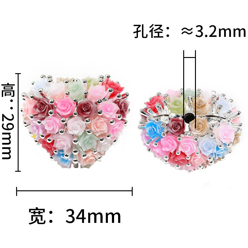 Wholesale 5pcs Heavy Duty Love Diamond Ball Resin Flower Through Hole Beads