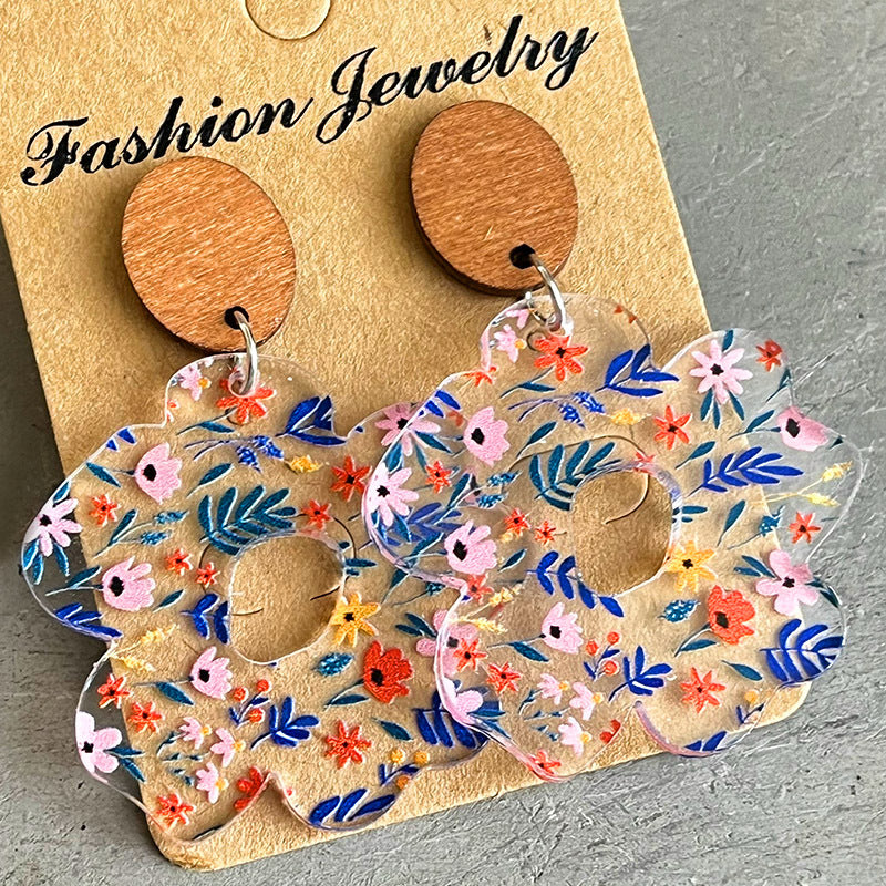 Wholesale 2 Pairs/pack Acrylic Wooden Flower Simple Floral Earrings