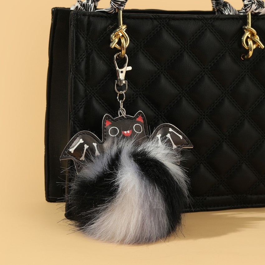 Wholesale Halloween PU Bat Fur Balls Keychain