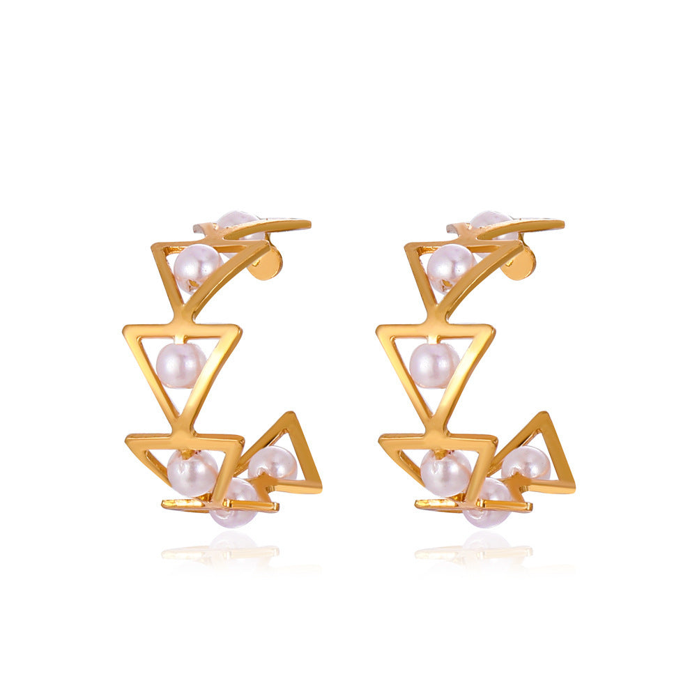 Wholesale Geometric Ring C-shaped Bamboo Irregular Alloy Earrings