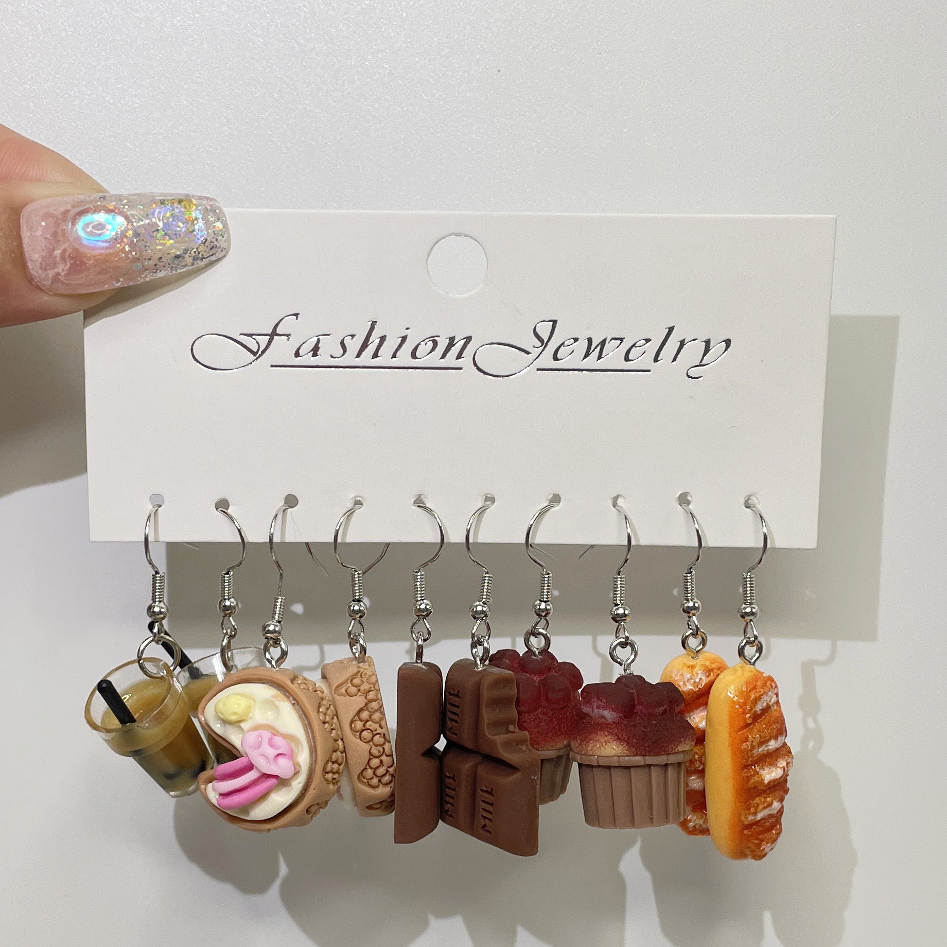 Wholesale 5pcs/pack Funny Food Play Donut Fries Artificial Fruit Orange Pineapple Cute Pie Creative Earrings Set