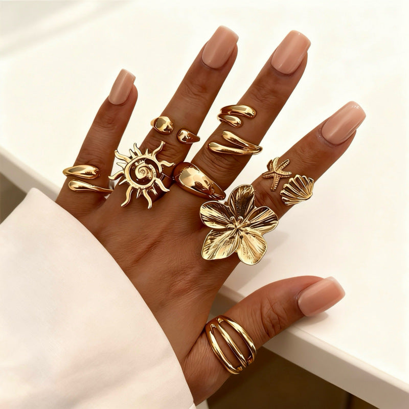 Wholesale Geometric Retro Irregular Diamond Set Ring Set