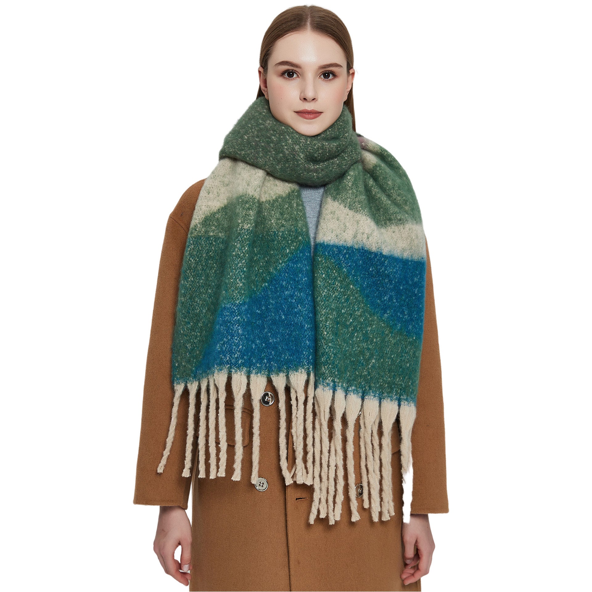 Wholesale Autumn and Winter Thickened Warm Imitation Mohair Geometric Fringed Scarf
