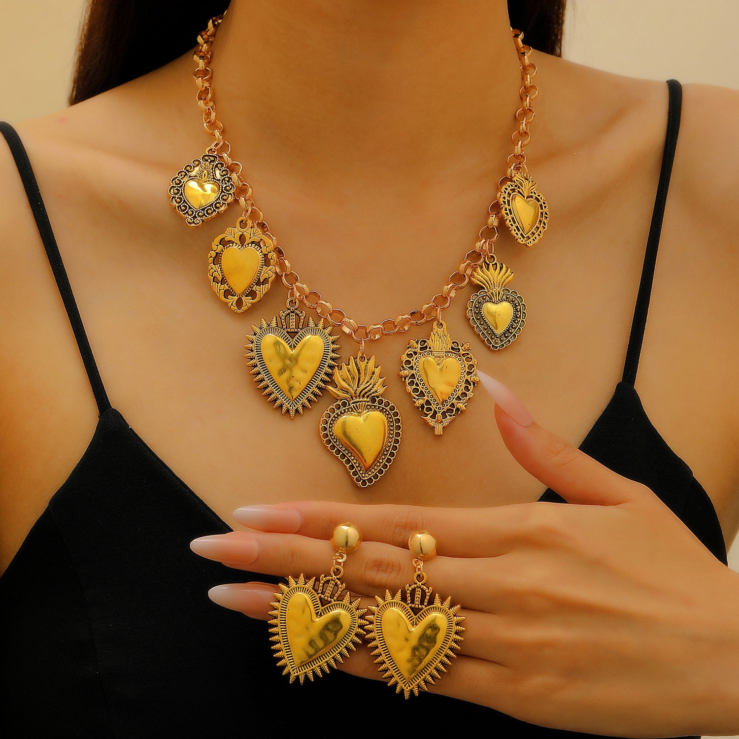 Wholesale Silver Multiple Sacred Heart Love Necklace