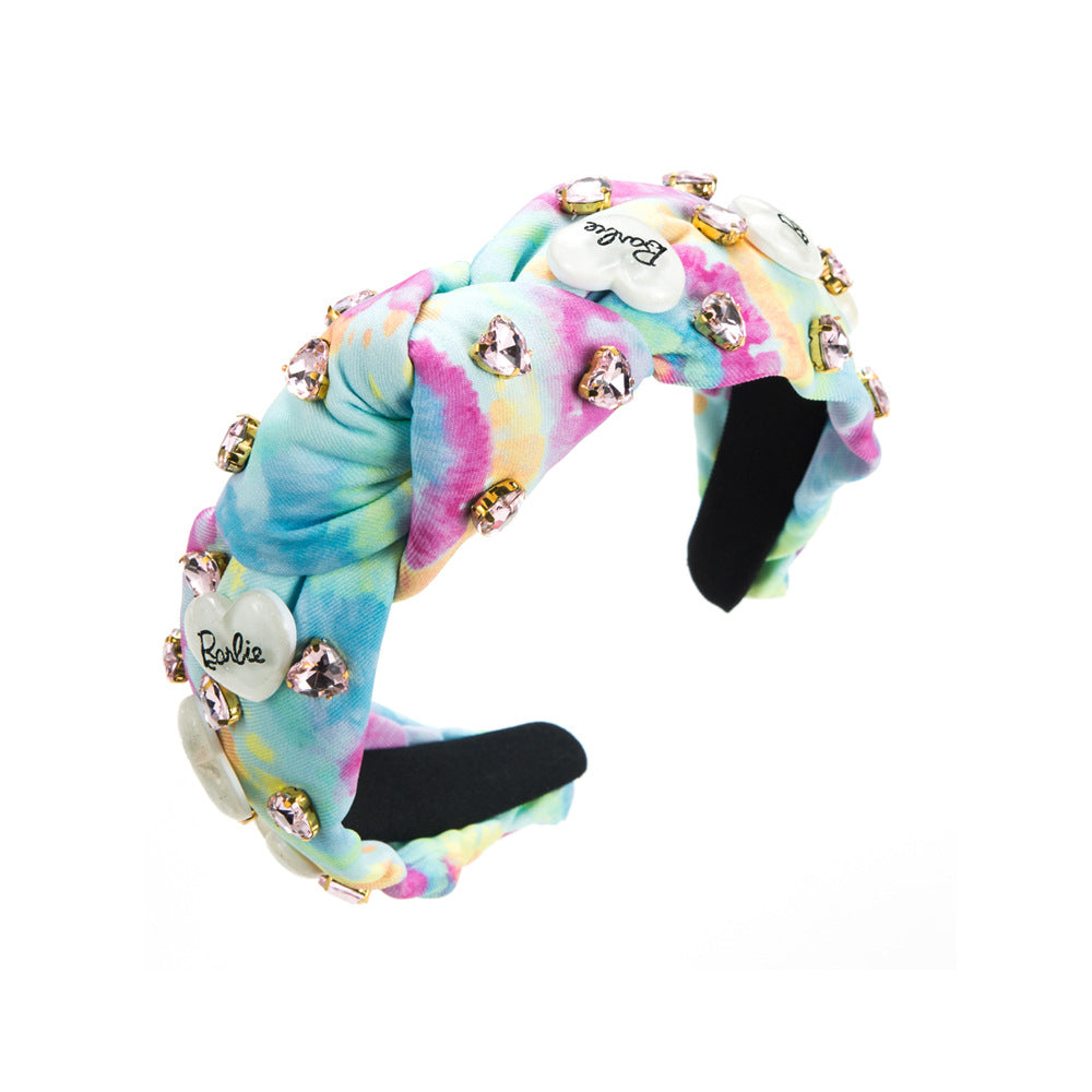 Wholesale Valentine's Day Heart Shape Letters Tie Dye Fabric Diamond Headband