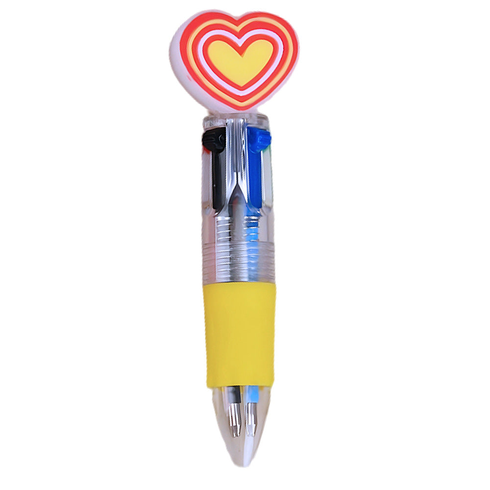 Wholesale Valentine' s Day gift heart-shaped four-color cartoon colored  Plastic Pen