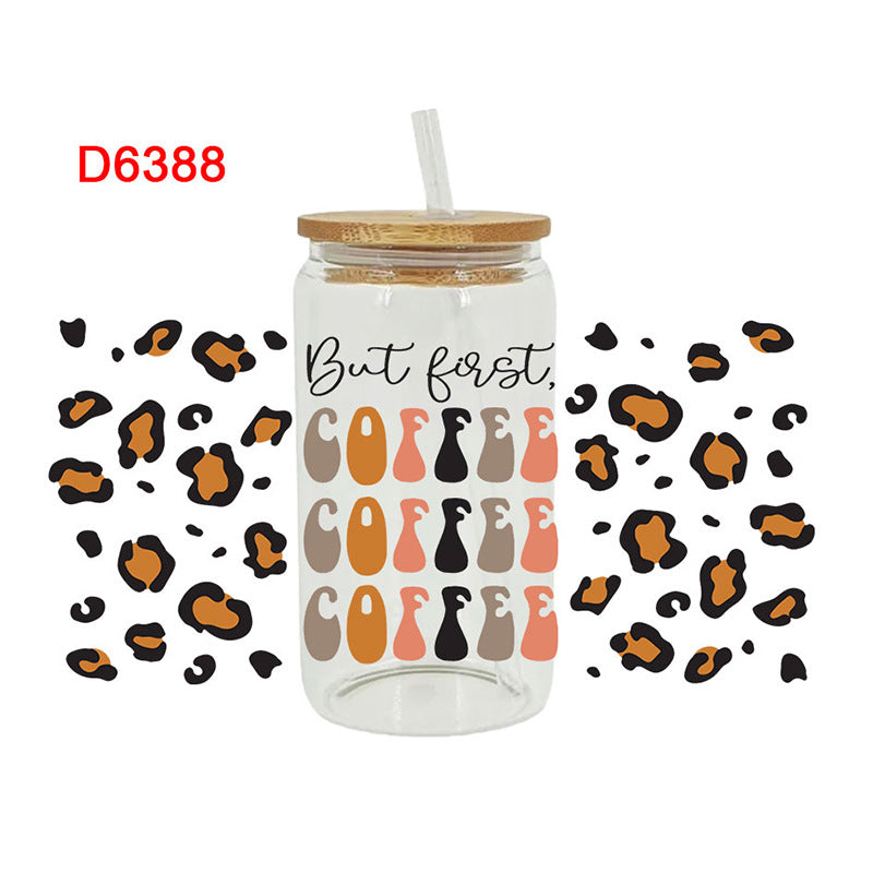 Wholesale Brown Cartoon Cute Coffee Theme 16oz Cup UV DTF Wraps