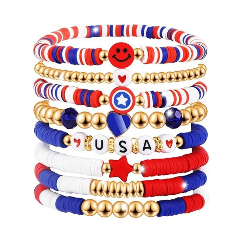 Wholesale Independence Day Shield Flag Soft Ceramic Letter Bracelet