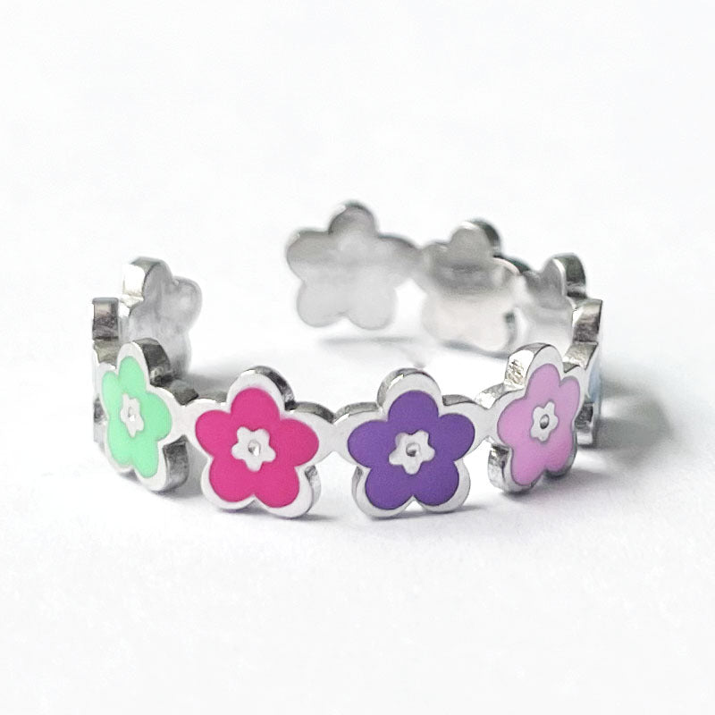 Wholesale Colorful Smiley Flower Opening Adjustable Stainless Steel Ring