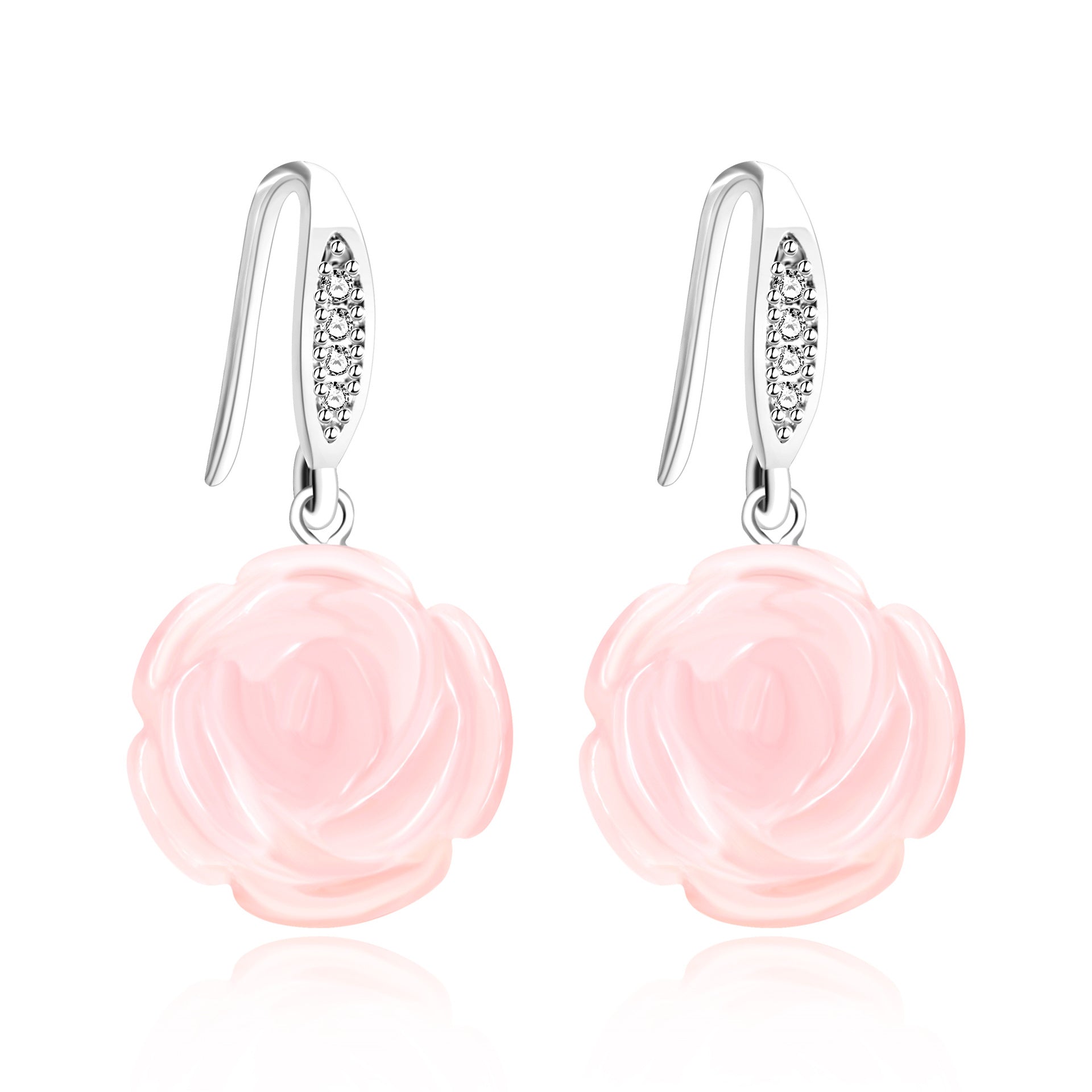 Wholesale Natural Pink Crystal Rose Valentine' s Day Earrings