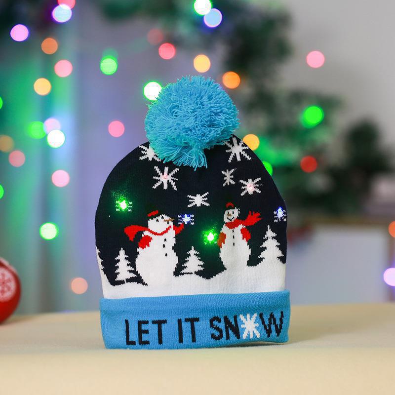 Wholesale Christmas decoration supplies cuffed ball knitted hat LED light  luminous hat adult children hat