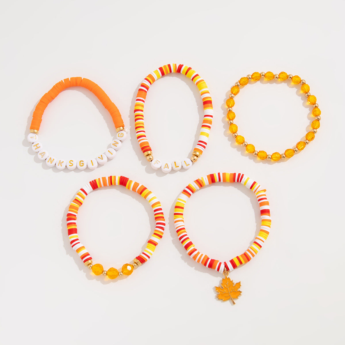 Wholesale Thanksgiving Maple Leaf Acrylic Clay Beaded Bracelet Set