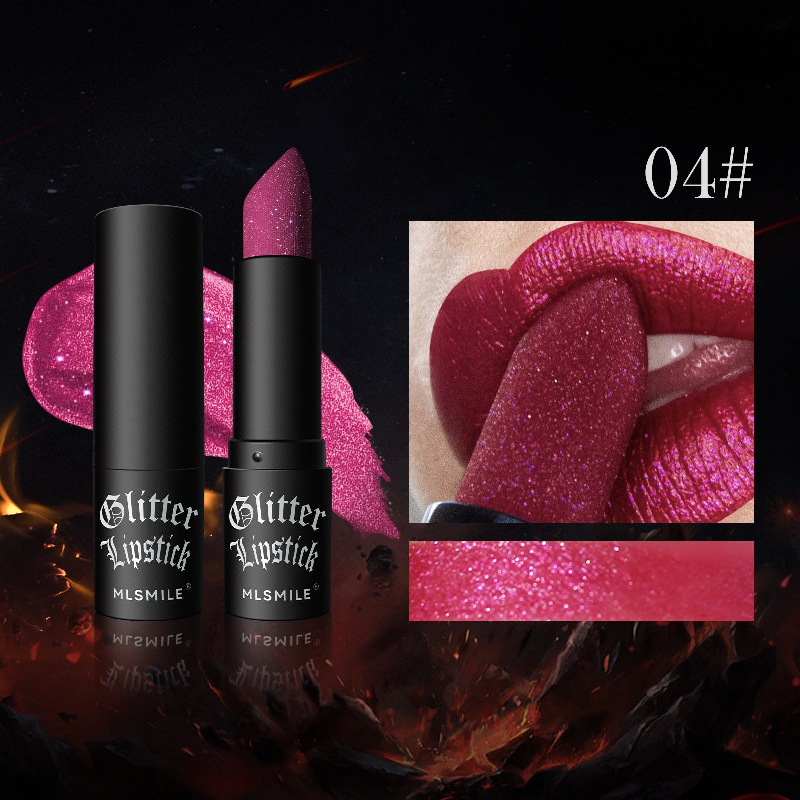 Wholesale MLSMILE Non-stick Glass Matte Lipstick Flash Diamond Lipstick Halloween Dark Vampire Makeup