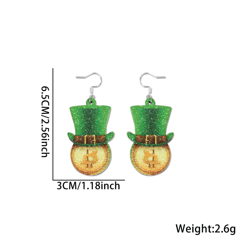 Wholesale St.  Patrick' s Day glitter green shamrock earrings
