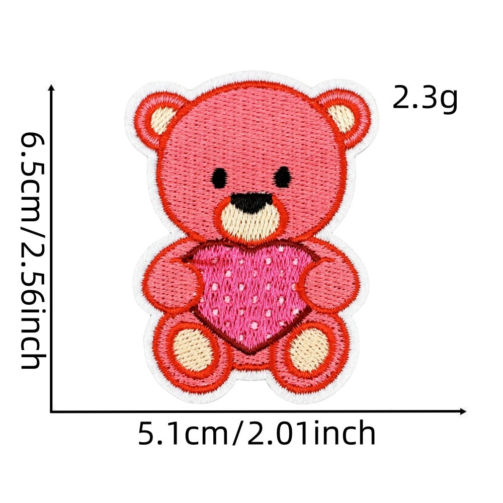 Wholesale Embroidered Iron On Patch Pink Valentine Hearts Cute Bear Design Wedding Scrapbook Decor Fashion DIY Accessory