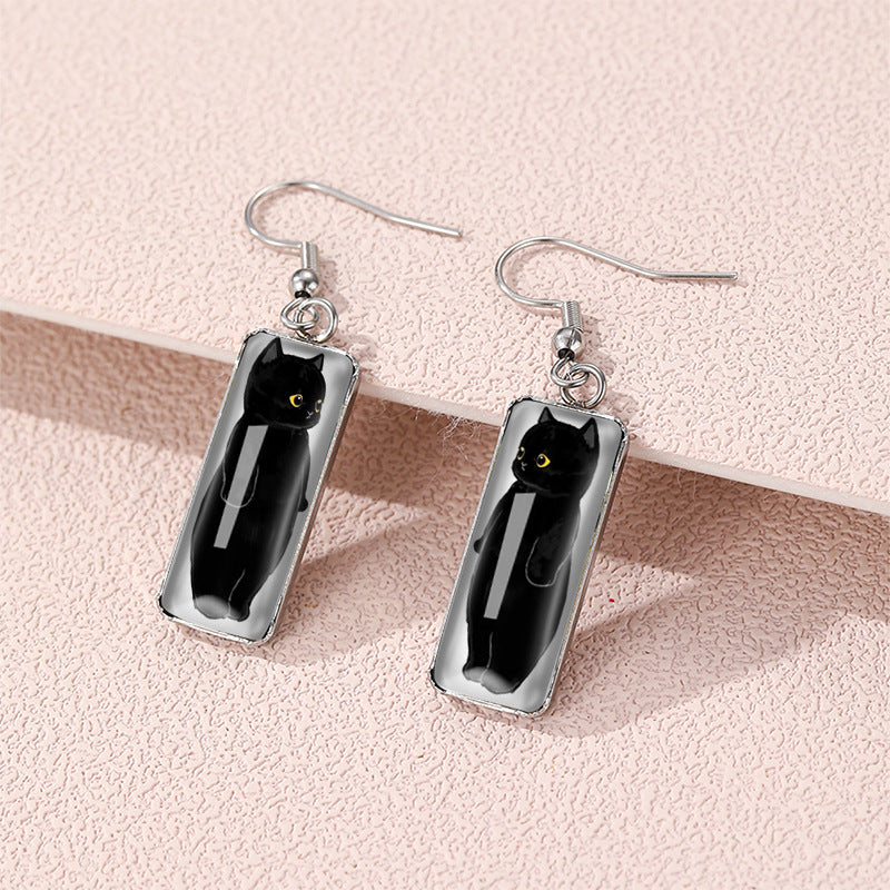 Wholesale Cat Time Gem Rectangular Glass Earrings
