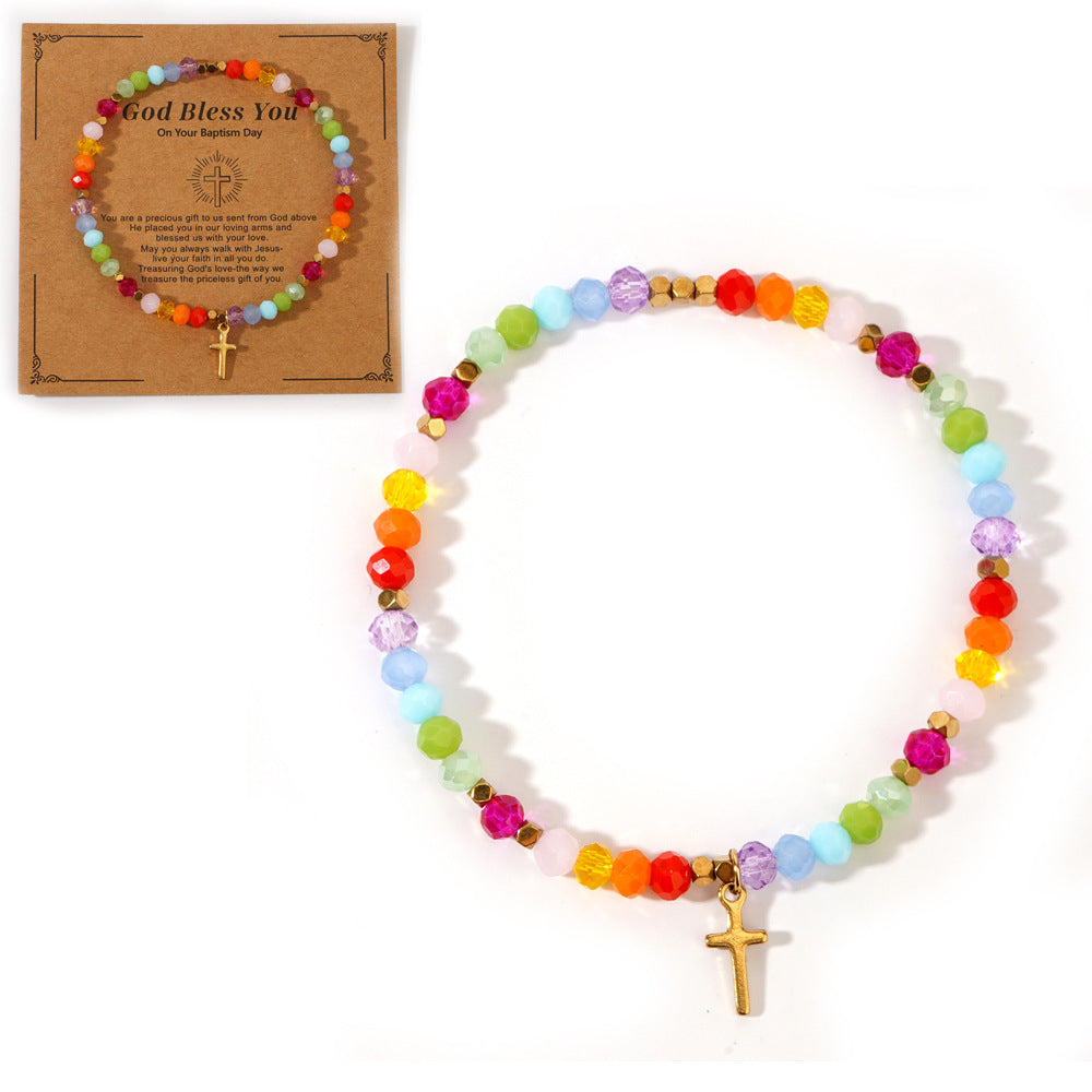 Wholesale  Easter Cross Iron Gallbladder Chain Color Crystal Half gemstone Bracelet