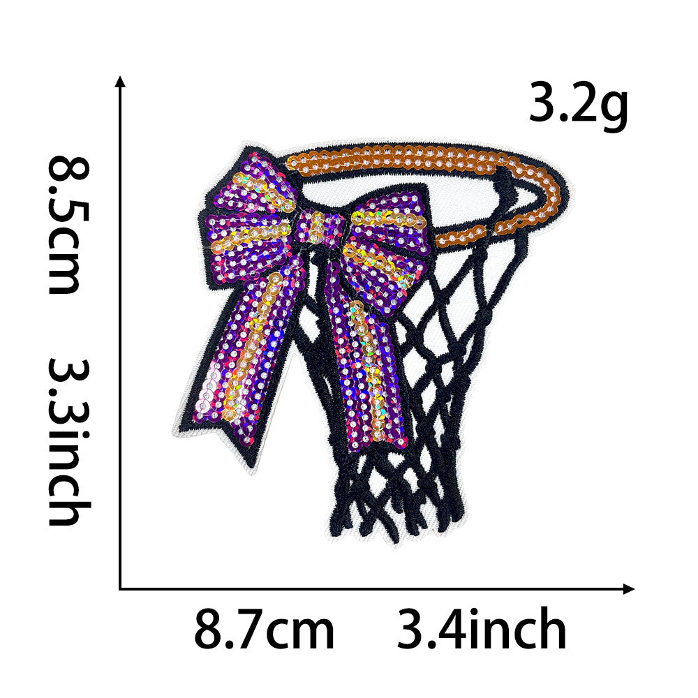 Wholesale Polyester Iron On Embroidered Patch Bowknot Basketball Design For Shoes Hats