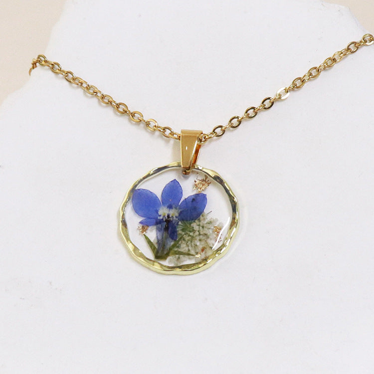 Wholesale 6pcs Moon Series Dried Flower Handmade Epoxy Pendant Necklace