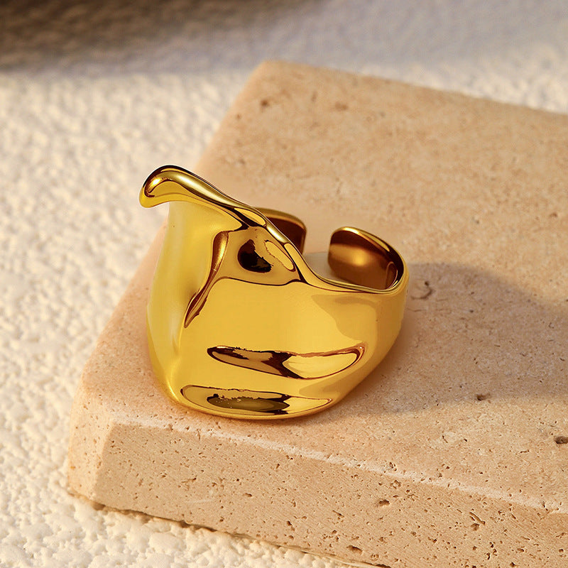 Wholesale Trendy Glossy Open Titanium Steel Ring Stainless Steel 18K Gold Plated Niche Ring