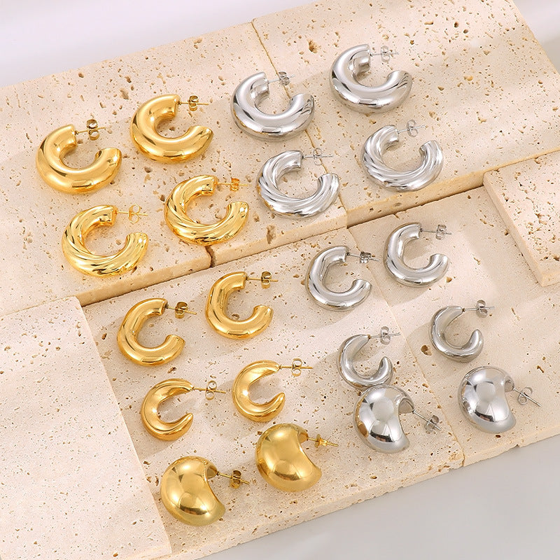 Wholesale Retro Geometric Irregular C Shape Polka Dot Gold Plated Earrings