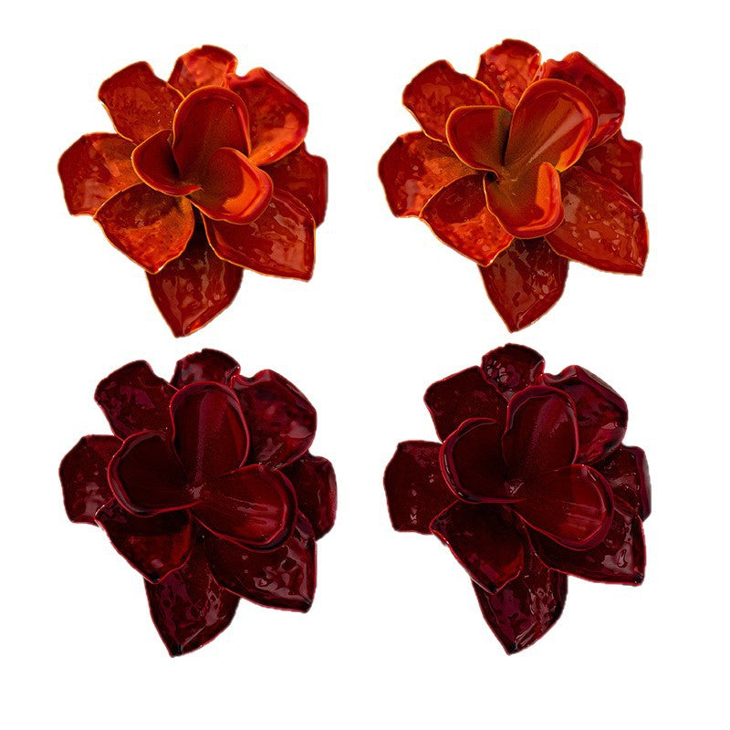 Wholesale Stylish Women S Large 3D Flower Earrings Alloy Orange Electroplated Fashion Jewelry Accessory