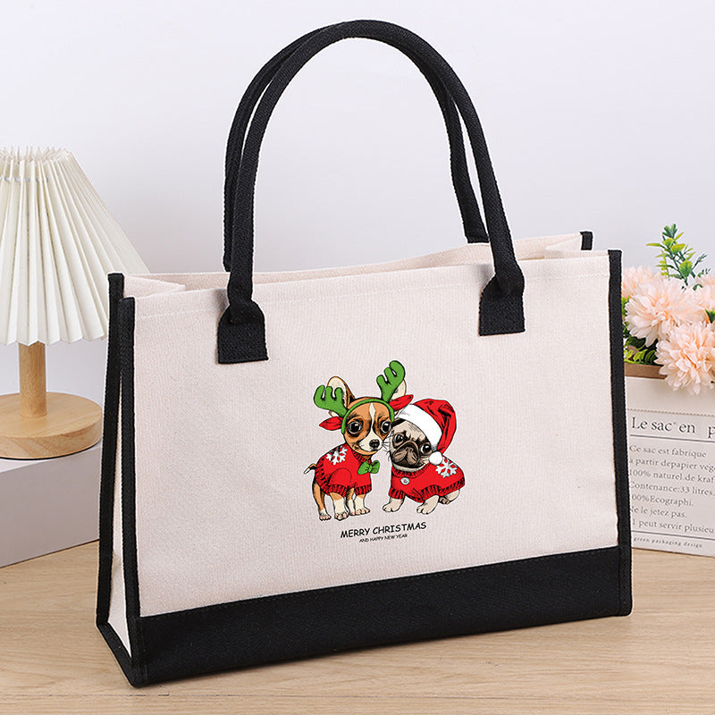 Wholesale Christmas Large Capacity Printed Canvas Shoulder Bag