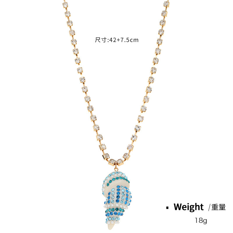 Wholesale Blue Coast Conch Diamond Summer Ocean Set  Alloy Necklace