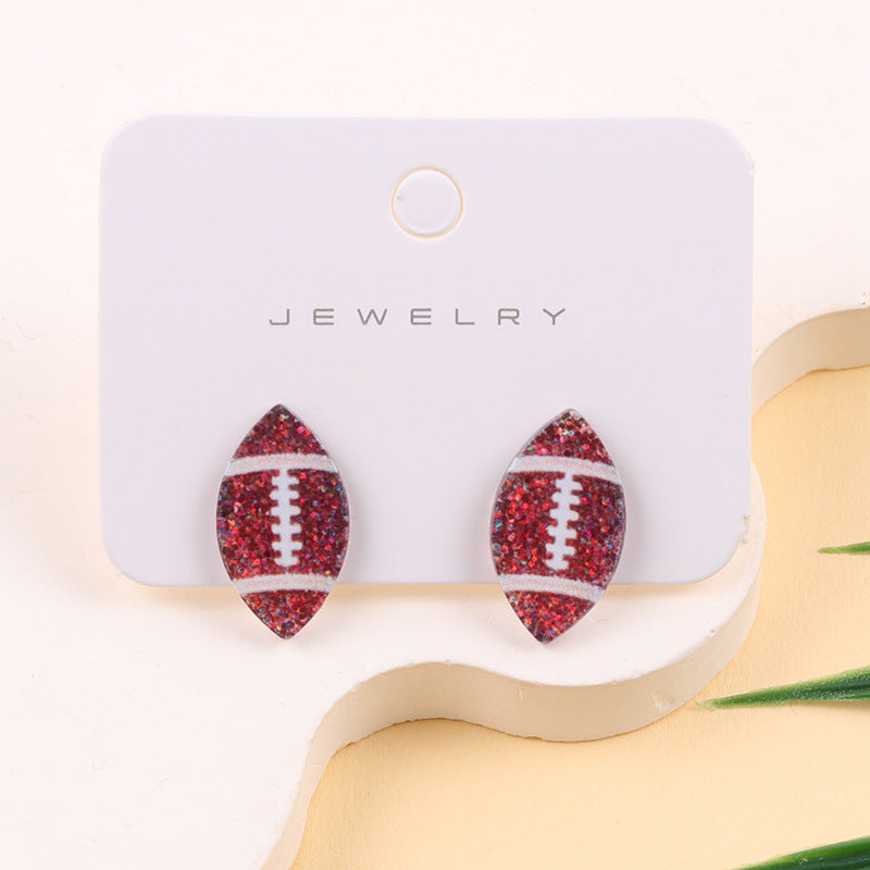 Wholesale Glittering Football/ Rugby Helmet Acrylic Stud Earrings Ear Studs