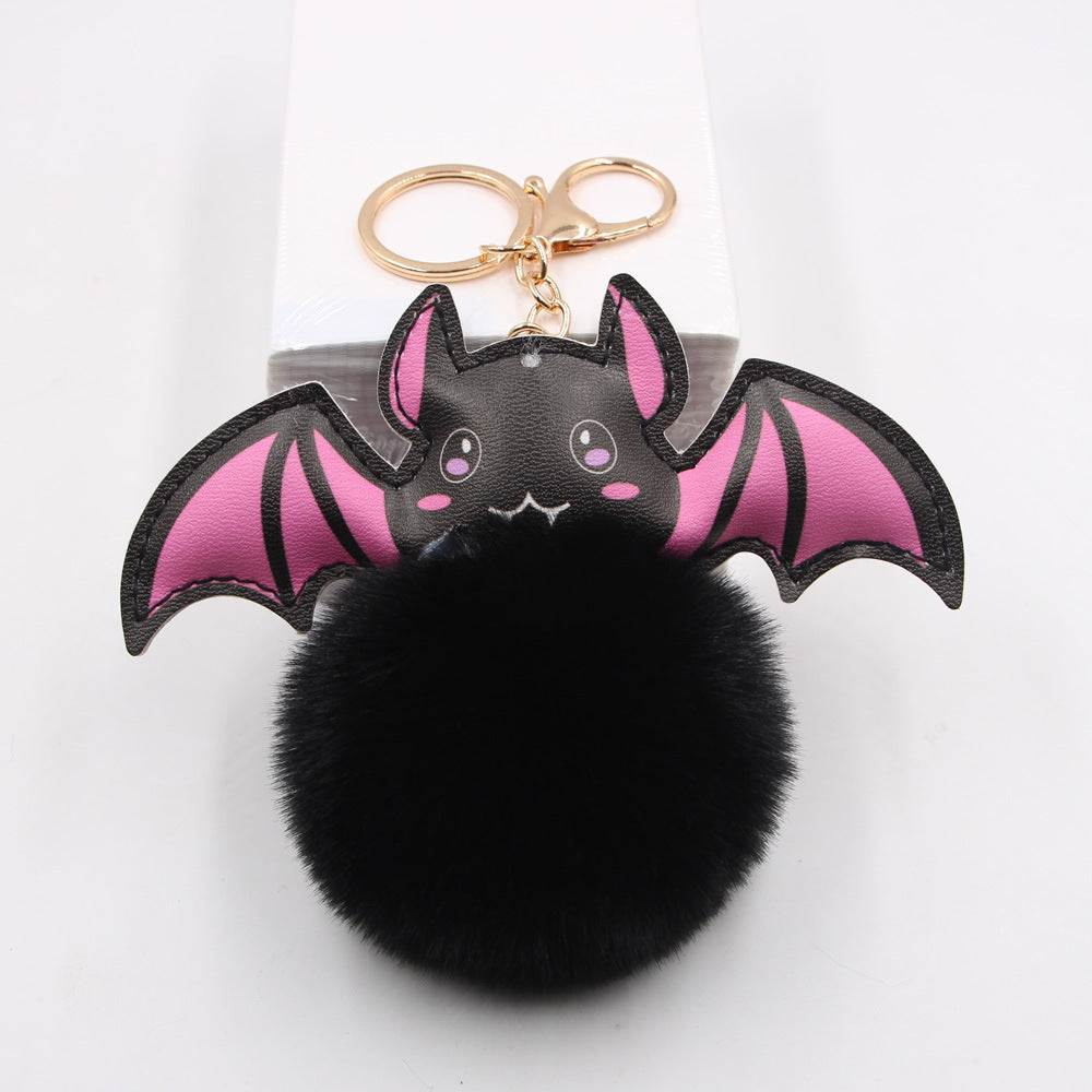 Wholesale Alloy Bat Fur Ball Pendant Keychain Bag Charm Gothic  Decorative Accessory For Purses