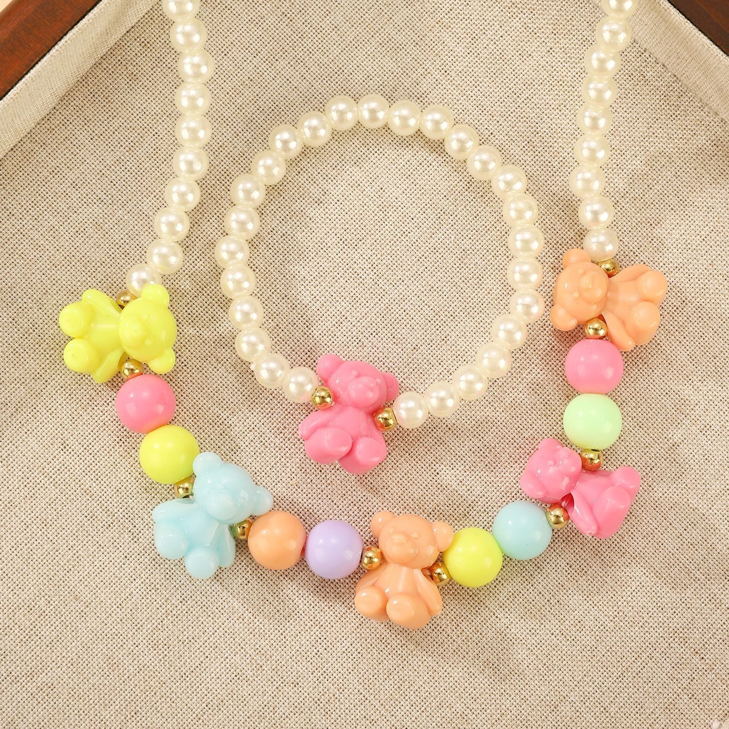 Wholesale 2pcs Cute Candy Color Love Flower Dopamine Necklace Bracelet