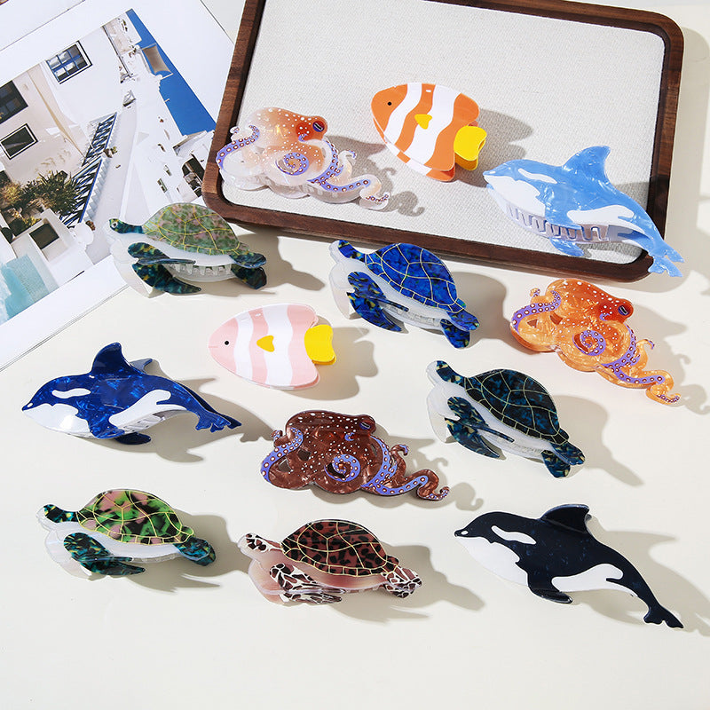 Wholesale Trendy Ocean Animal Hair Claw Clips Shark Whale Octopus Koi Design Large PVC Gripper Everyday Hair Accessory For Boutique Resale