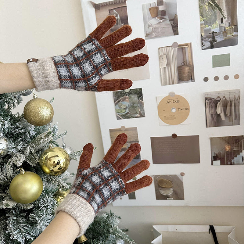 Wholesale Christmas Red Wool Knitted Warm Touch Screen Split Finger Gloves