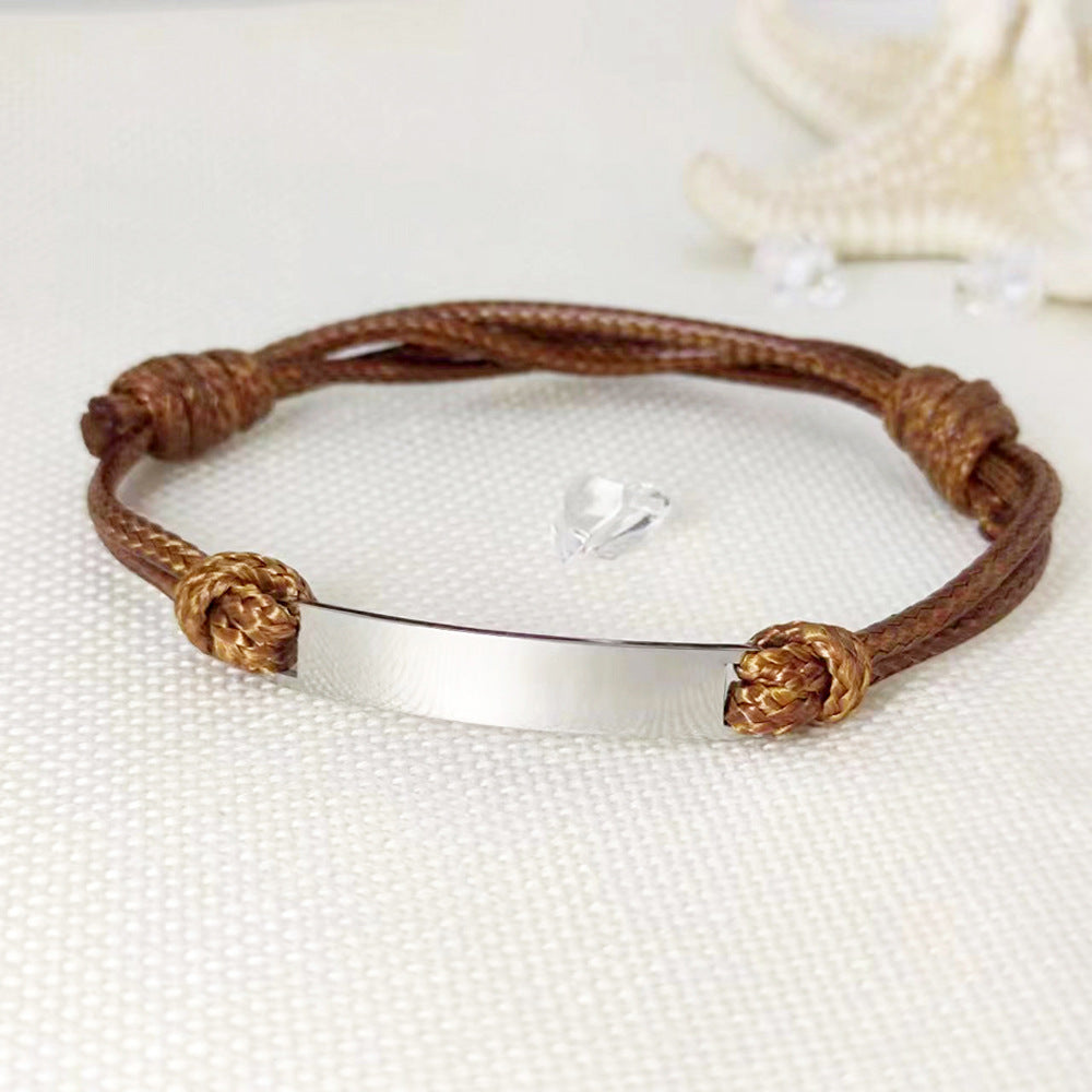 Wholesale Mirror Polished Titanium Steel Braided Stainless Steel Wax Rope Adjustable Bracelet