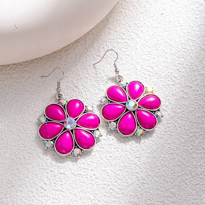 Wholesale Bohemian style turquoise flower earrings