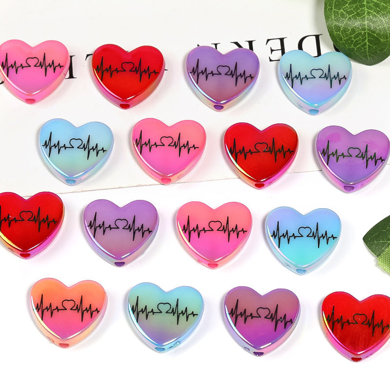 Wholesale 100pcs DiyUV Color Electrocardiogram Printing Love Acrylic Beads