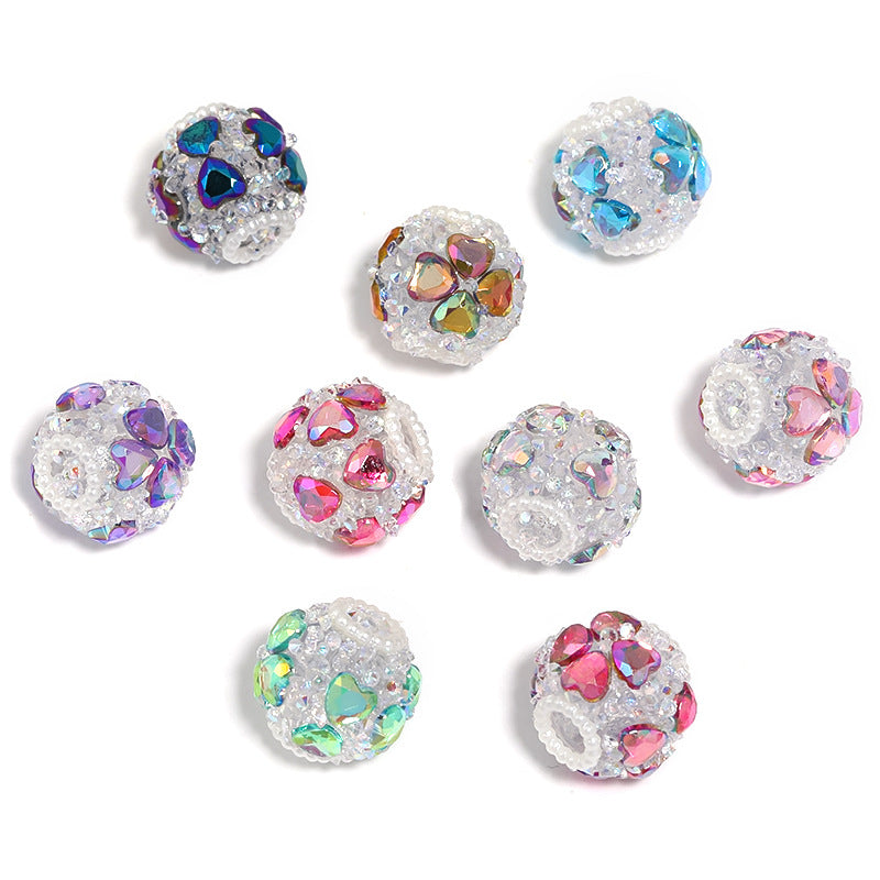 Wholesale 10pcs Flashing Heart Rhinestone DIY Lucky Four-Leaf Clover Sugar Diamond Ball Heavy Industry Beads