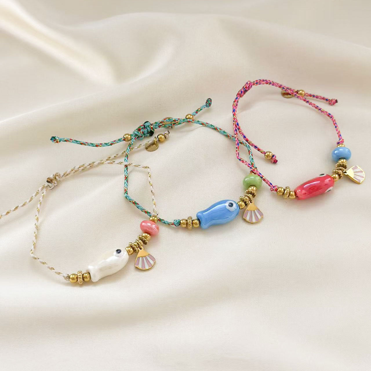 Wholesale Ocean Style Small Fish Ceramic Pendant Adjustable Titanium Steel Bracelets