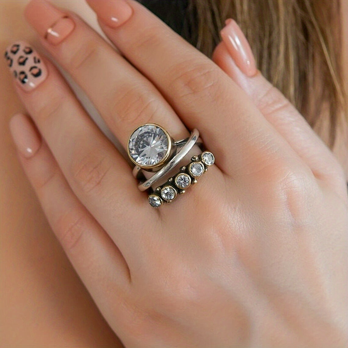 Wholesale Retro Creative New Large Pearl Inlaid Diamond Open Ring