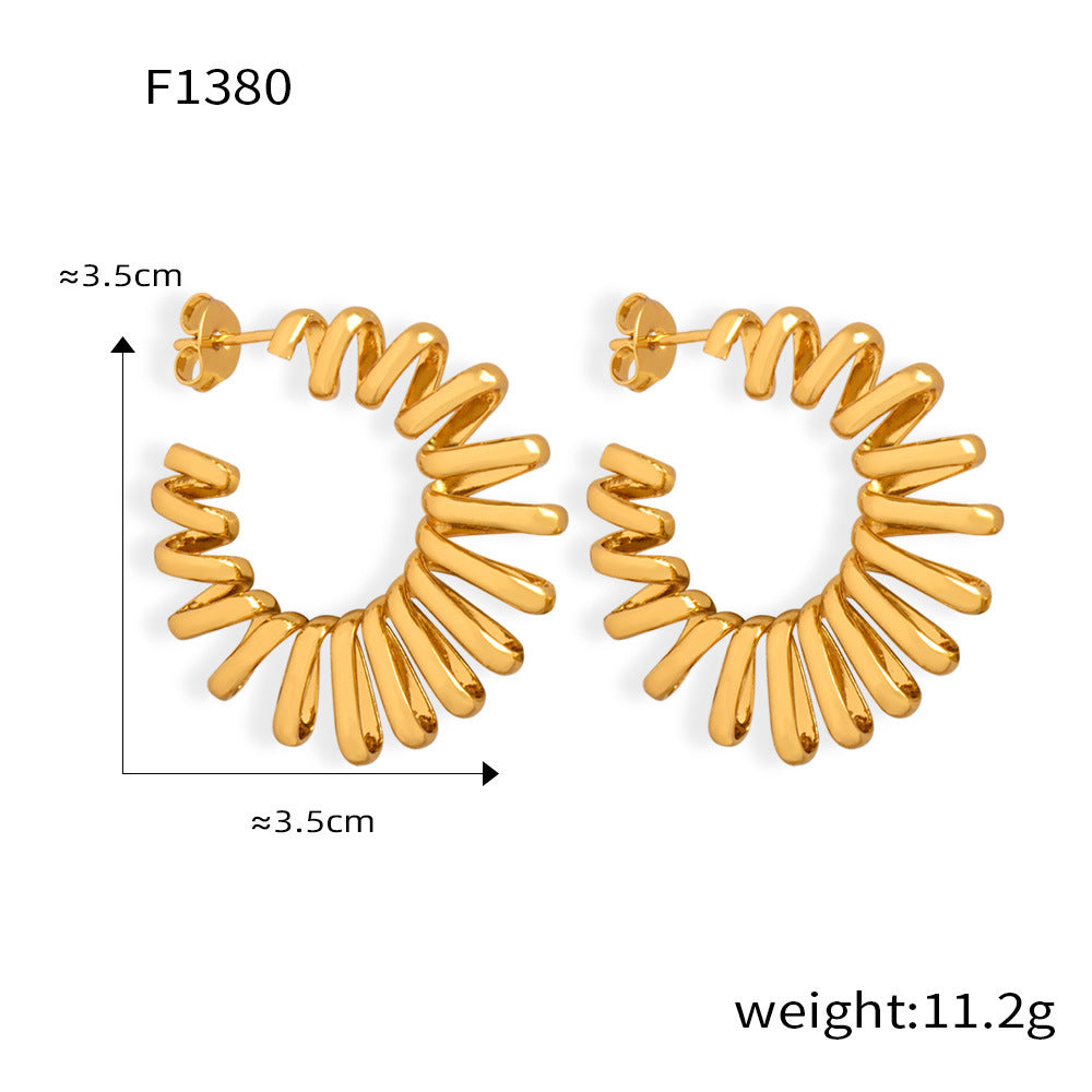 Wholesale Irregular Titanium Steel Gold Plated Geometric C Shape Wrap Line Earrings