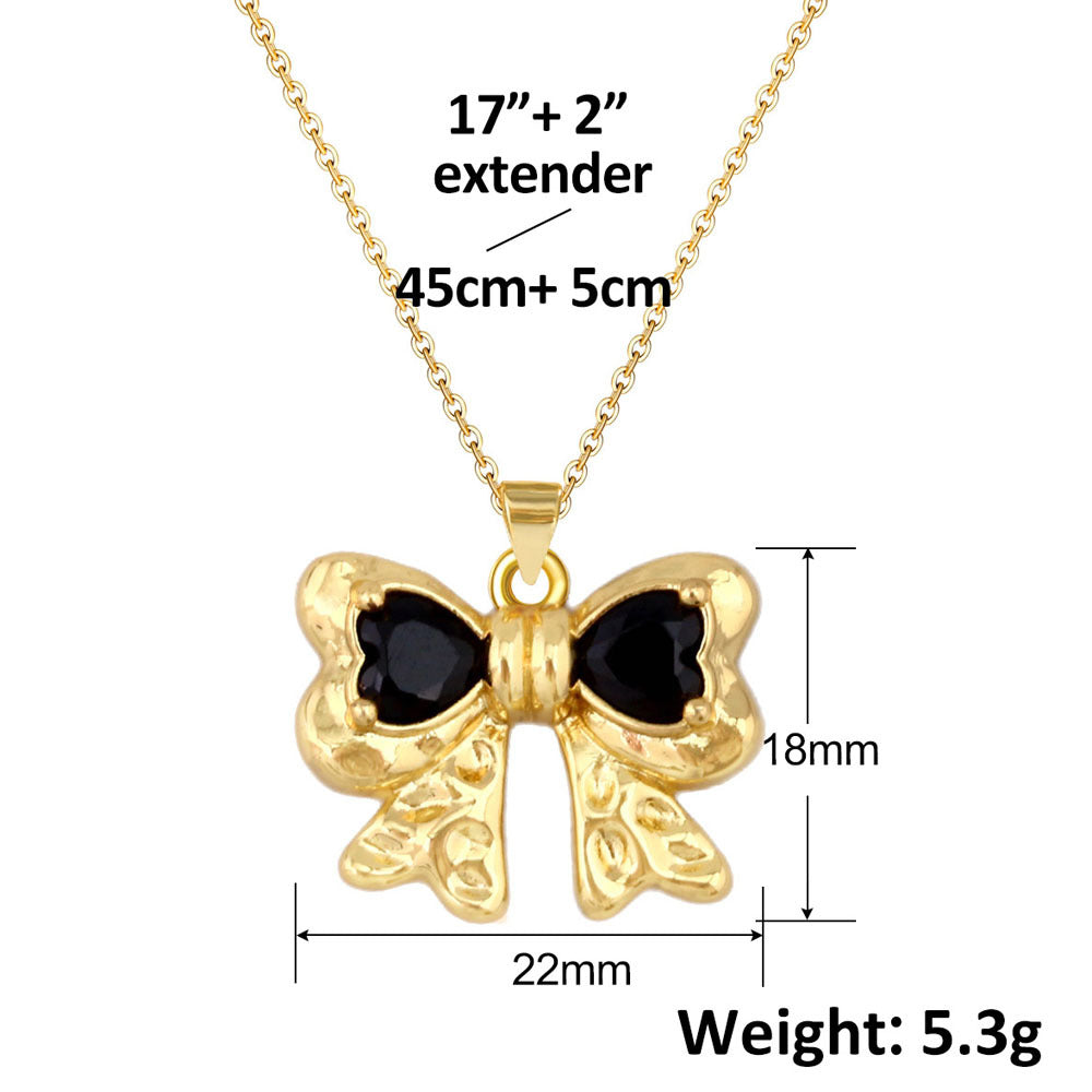 Wholesale French Retro Gold Plated Bowknot Pendant Necklace Jewelry Accessory For Resale